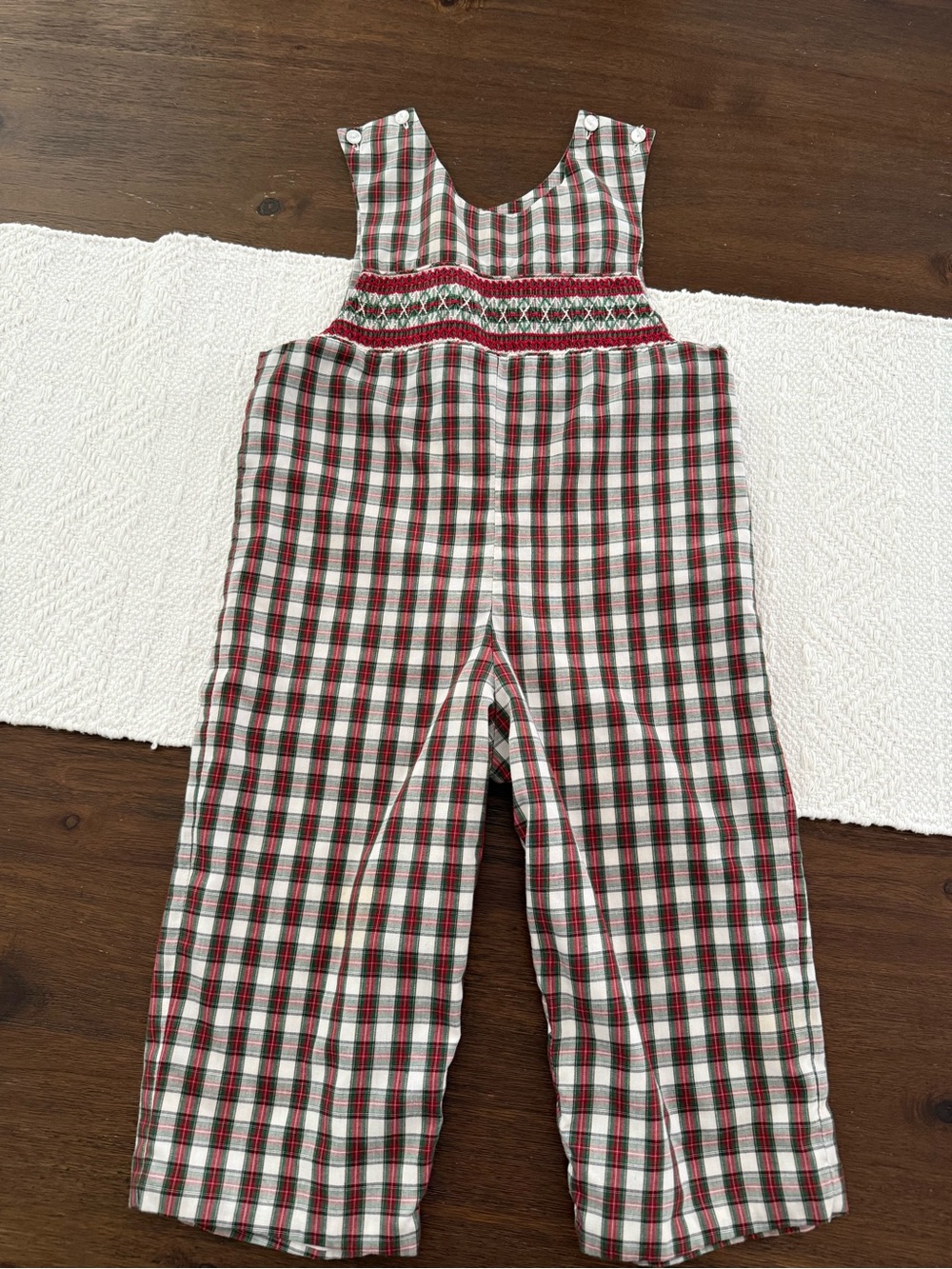 Velani Red, Green & White Plaid Smocked Romper